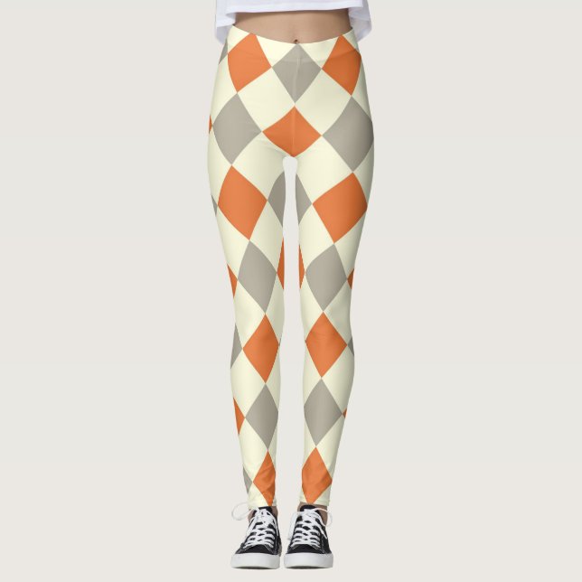 Leggings HARLEQUIN PATTERN ORANGE AND GRAU (Vorderseite)