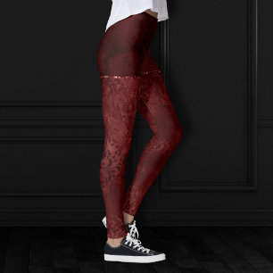 Leggings Henné Romance   Red Satiny Grunge Damask