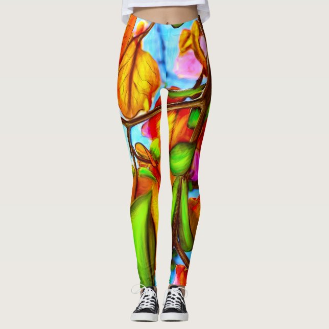 Leggings "Herbstlaube" für benutzerdefinierte Frau (Vorderseite)