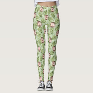 Leggings Hérisson et feuilles verts