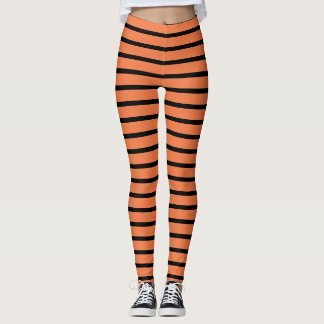 LEGGINGS HÉRIZONTALE ORANGE STRIPES NOIRES HALLOWEEN LÉGUES (Devant)