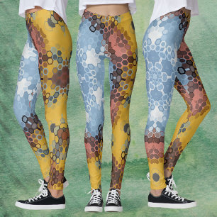 Leggings Hex Mandala bleu jaune et rose