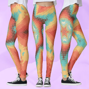 Leggings Hex Mandala orange bleu et jaune