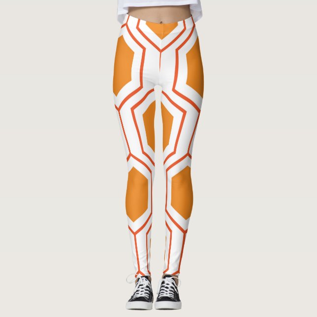 Leggings Hexagon abstract geometrical pattern en orange et (Devant)
