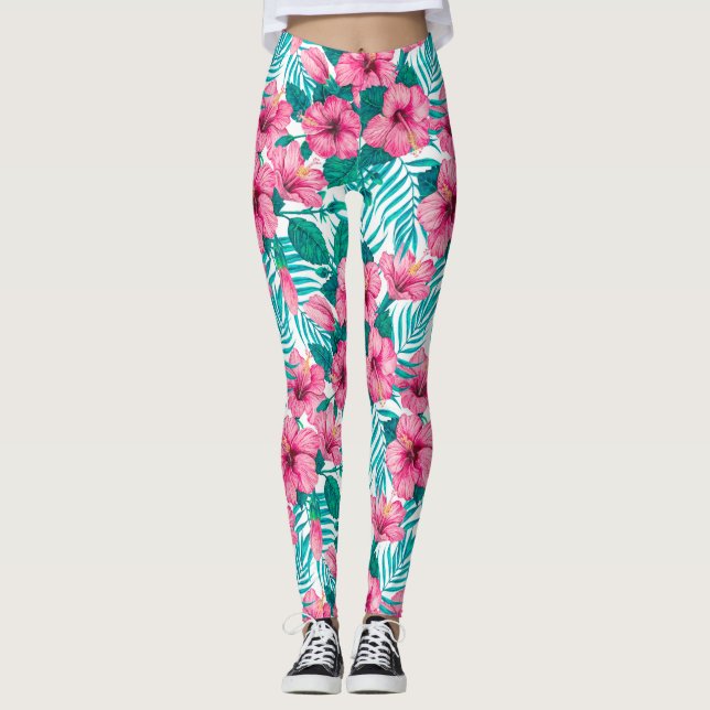 Leggings Hibiscus et palmiers feuilles (Devant)