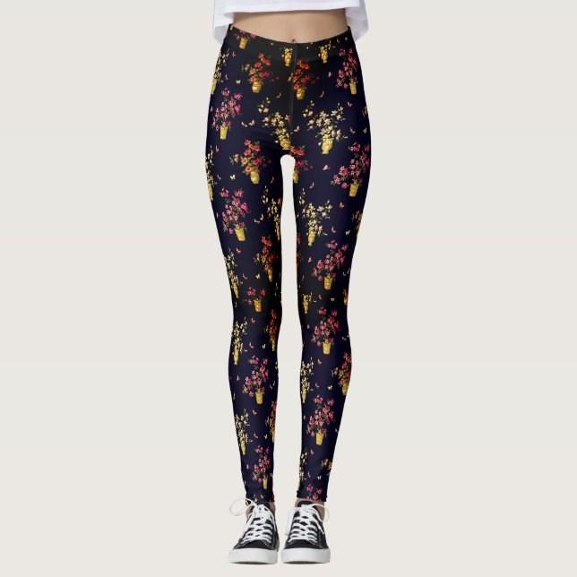 Leggings Hibiscus Floral à l'écran (Devant)