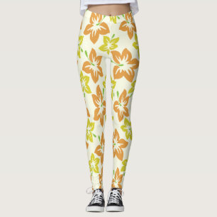 Leggings Hibiscus jaune, Hibiscus orange, Motif floral