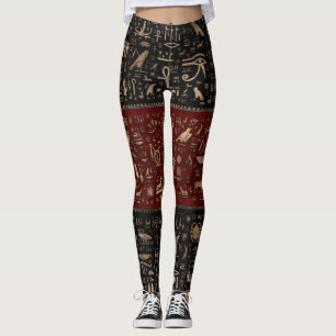 Leggings Hiéroglyphes égyptiens antiques - cuir rouge noi