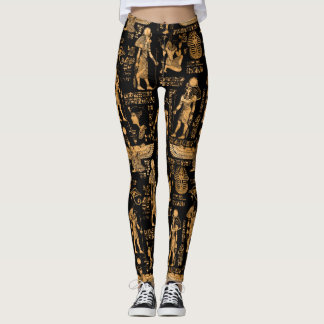 Leggings Hiéroglyphes et dieux égyptiens or et noir