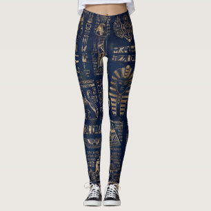 Leggings Hiéroglyphes et divinité-or égyptiens sur le