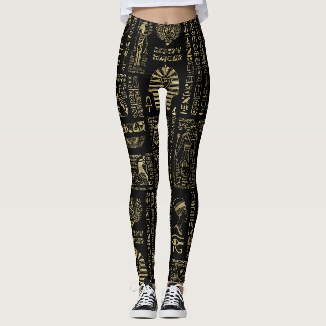 Leggings Hiéroglyphes et or égyptiens de divinités sur le (Devant)
