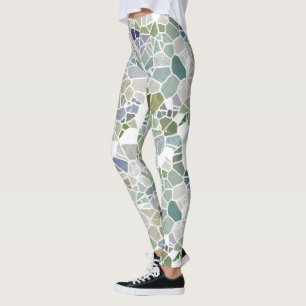 Leggings Hip rétro Turquoise Bleu Vert Taupe Mosaïque Motif