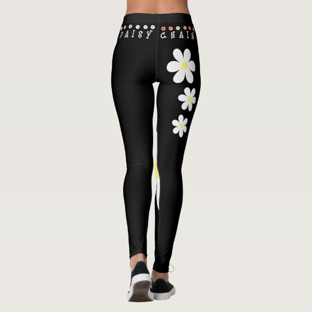 Leggings Hippie Daisy Chaîne Fleur Boho Noir Blanc Yoga (Dos)