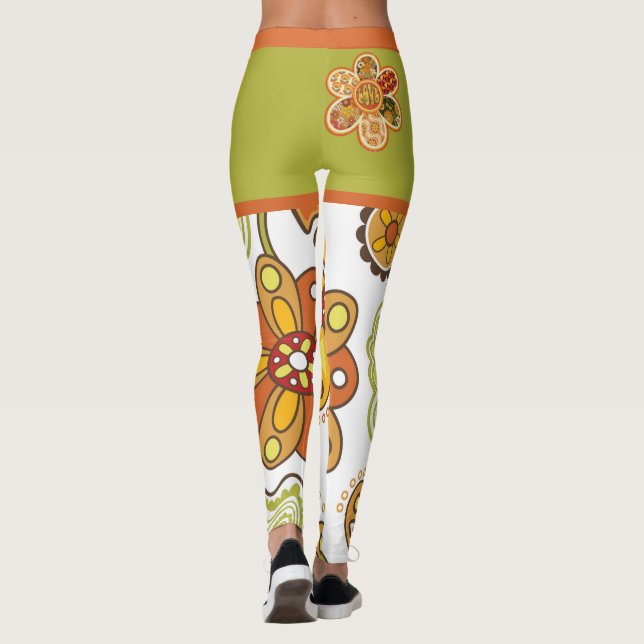 Leggings Hippie Fleur Rétro Orange Vert (Dos)
