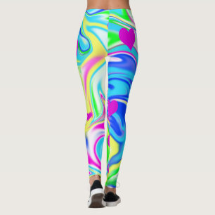 Leggings Hippy Love Hearts Bubblegum Marble,