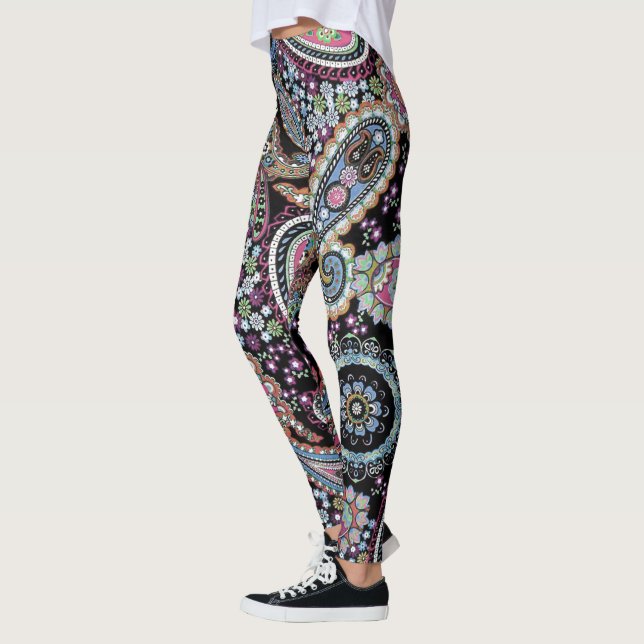 Leggings Hippy Paisley Bandanna Unique Pantalon Rétro Perso (Gauche)