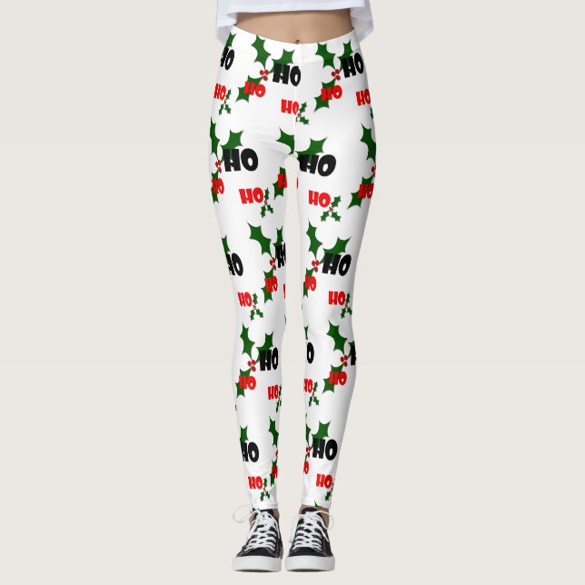Leggings Ho Ho Ho guêtres de houx et de baies (Devant)