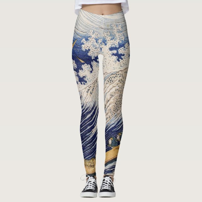 Leggings Hokusai Ocean Waves Sea Boats (Devant)