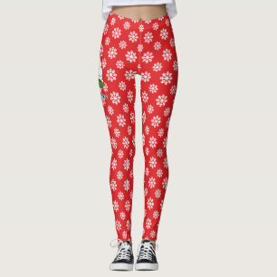 Leggings Holly on Red White Snowflakes