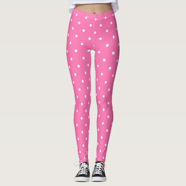 Leggings Hot rose moderne Cercles blancs Points Modèle chic (Devant)