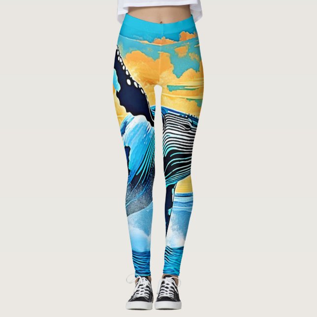 Leggings Humpback Whale Ocean Freedom Jump Design (Devant)