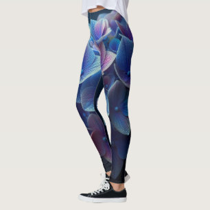 Leggings Hydrangeas Floral Purple et Bleu