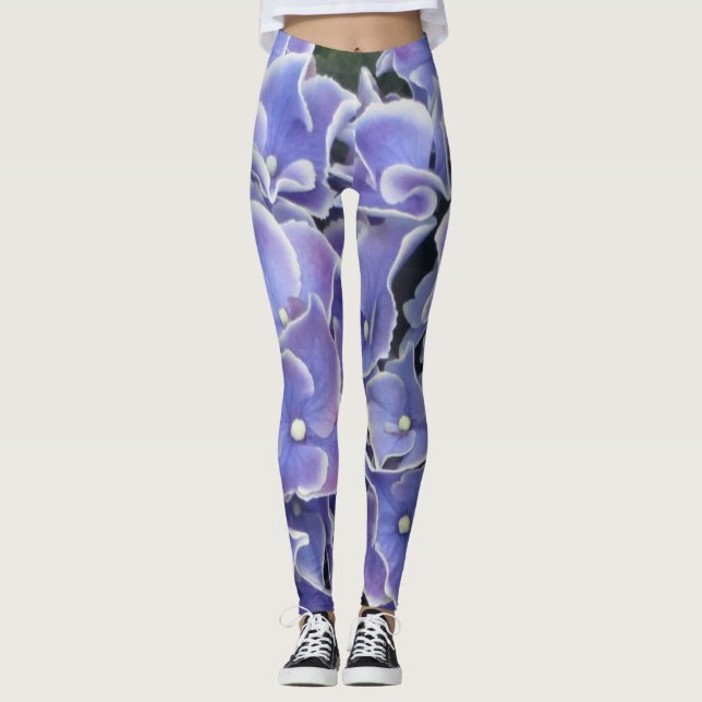 Leggings Hydrangée bleue avec bordure blanche Legs (Devant)