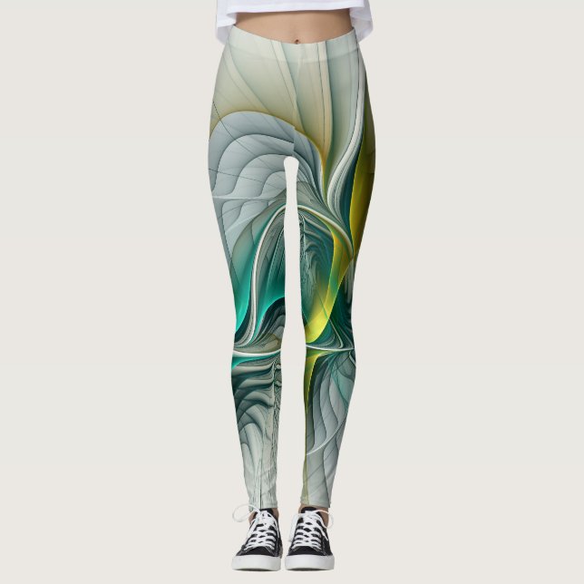Leggings Hypnotique Abstrait Golden Turquoise Turquoise Fra (Devant)