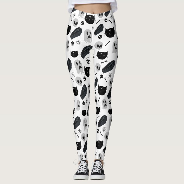 Leggings Icônes d'Halloween noir et gris Motif (Devant)