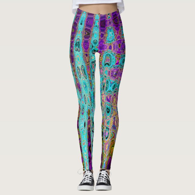 Leggings Icy Aqua Bleu Super Abstrait Rétro Vagues Atomique (Devant)