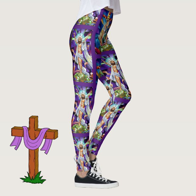 Leggings Il Est Ressuscité En Verre Tiré Légendes De Pâques (Créateur téléchargé)