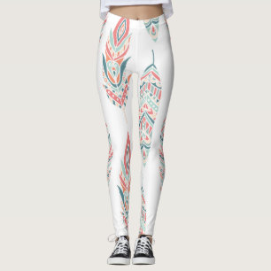 Leggings Illustration à la main des plumes ethniques