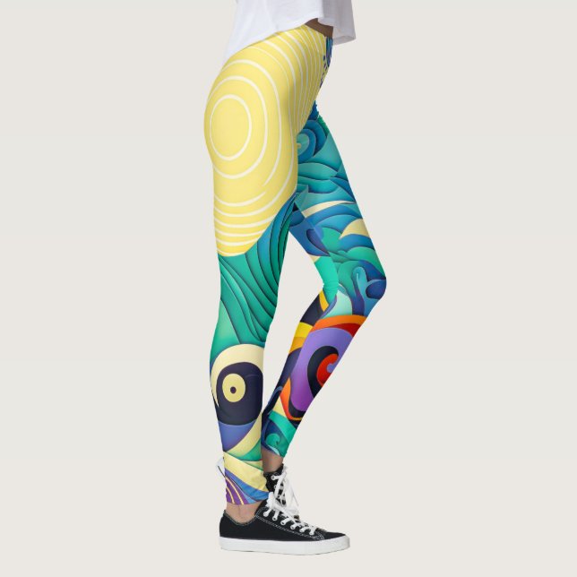 Leggings Illustration Abstraite de la ligne Sun Waves (Droite)