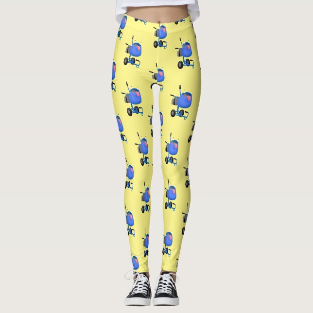 Leggings Illustration amusante du mélangeur de ciment bleu (Devant)
