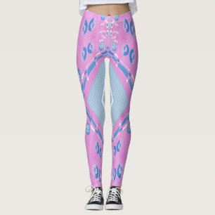 Leggings Illustration Bohème Chintz Rose Bleu Blanc 1