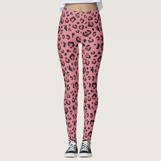 Leggings Illustration d'animal de rose de léopard (Devant)