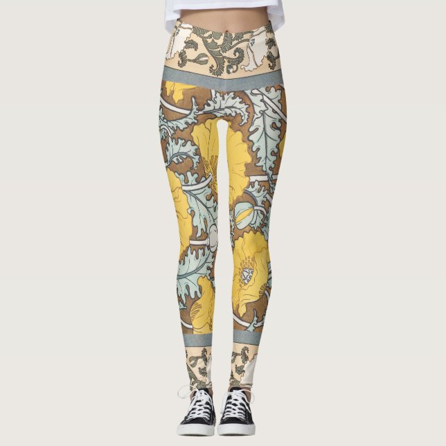 Leggings illustration d'art pavot fleur jaune (Devant)