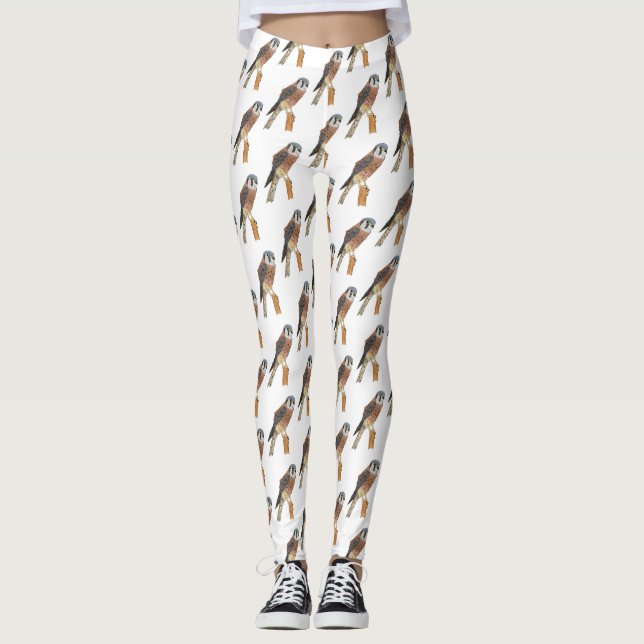 Leggings Illustration d'oiseau américain Kestrel (Devant)