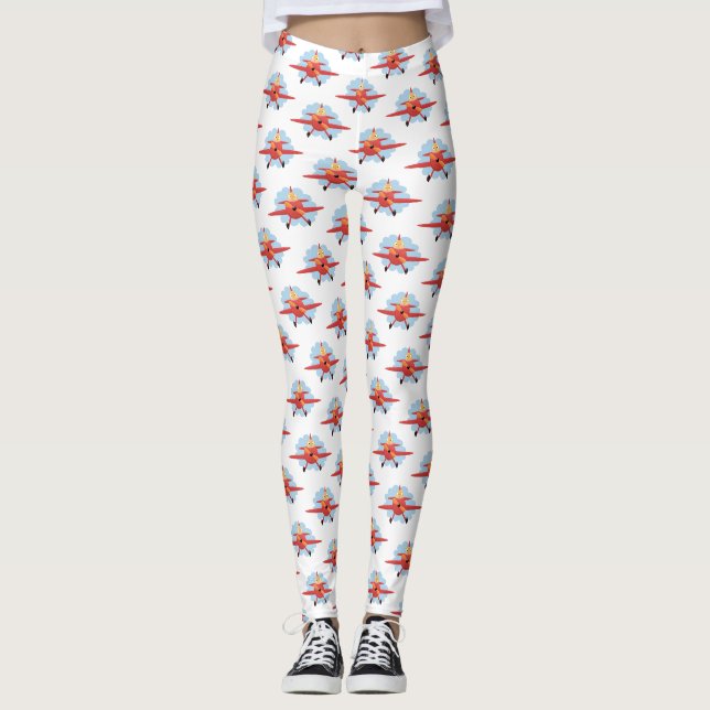 Leggings Illustration d'un avion rouge volant mignon (Devant)