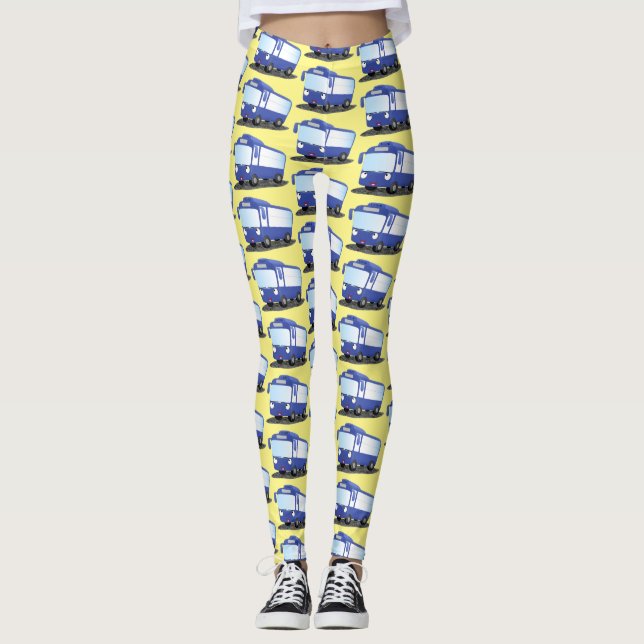 Leggings Illustration d'un bus moderne bleu mignon (Devant)