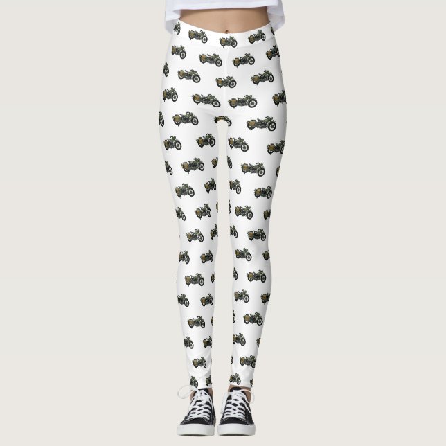 Leggings Illustration d'une moto de croiseur militaire (Devant)
