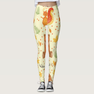 Leggings Illustration Motif ornementale d'animaux forestier