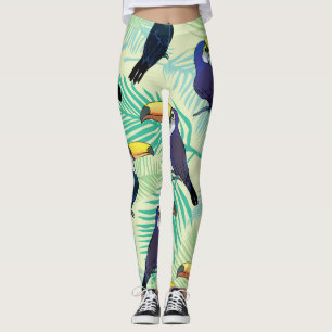 Leggings Illustration Toucan Vintage, Colorée.