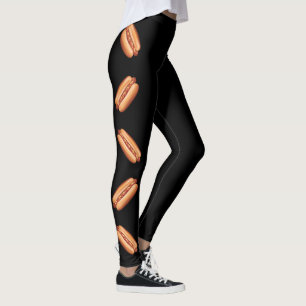 Leggings Illustrations Hot Dog Fast Food Sur Black