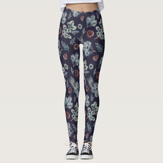 Leggings illustrés de la Marine bleu et du pin ver (Devant)
