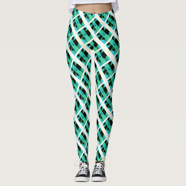 Leggings Image verte répétée et entrelacée triangles (Devant)