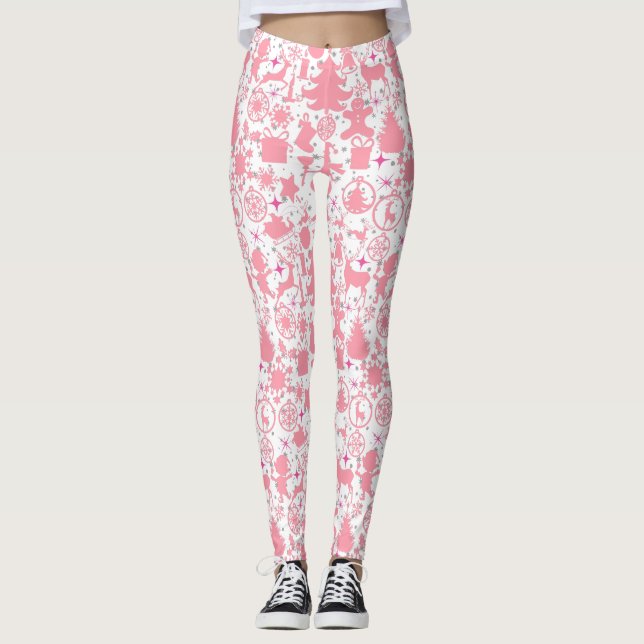 Leggings Images de Noël en rose (Devant)