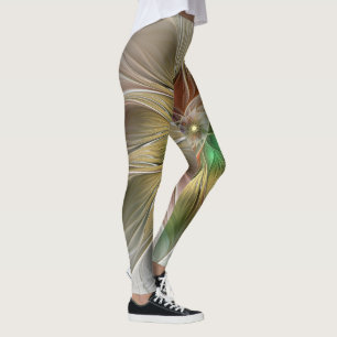 Leggings Imaginaire Floral Avec Or Moderne Abstrait Fractal