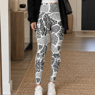Leggings Impression d'animaux en patchwork noir et blanc