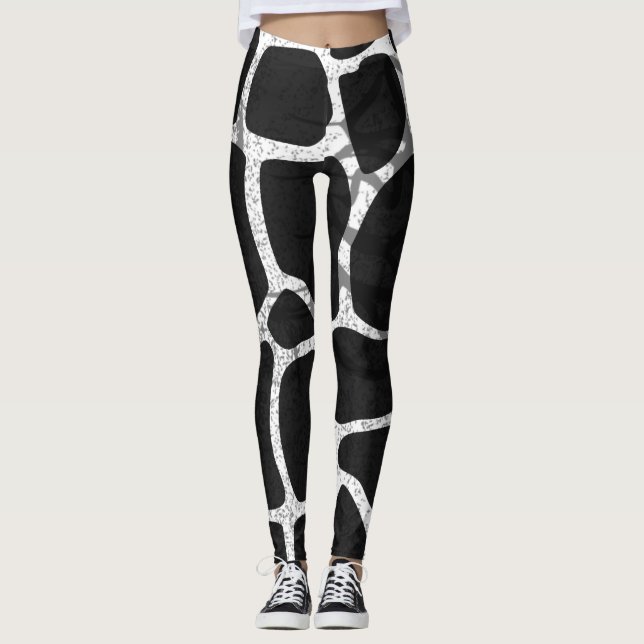 Leggings Impression de girafe noire (Devant)